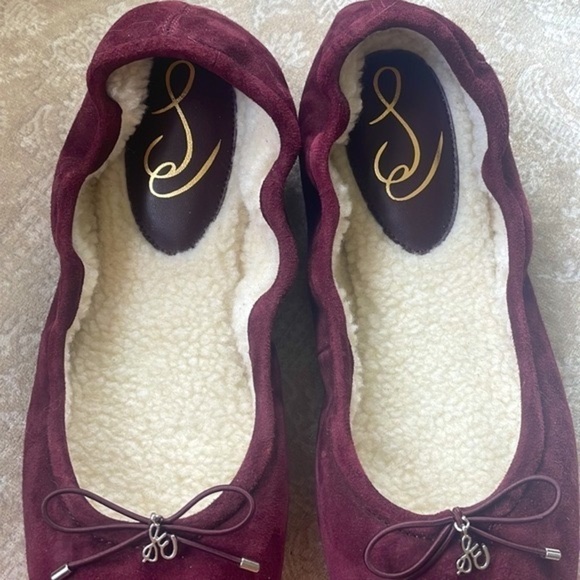 Brand New SAM EDELMAN Felicia Genuine Suede Bow Ballet Flats Burgundy Loafers - Picture 6 of 16